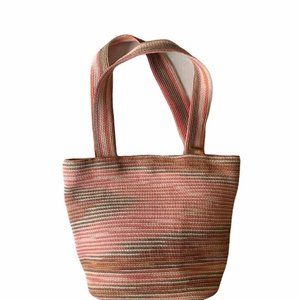 Eric Javits Pink Brown Stripe Straw Mini Tote
